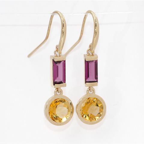 Garnet and citrine hook earrings